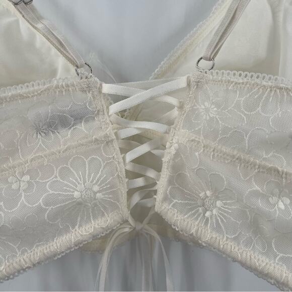 AERIE Bralette Size Medium Lace Embroidered Longline Bra Corset Cream Flower NWT - Picture 8 of 13